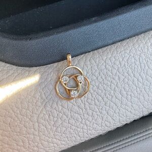 Solid 14k Yellow Gold Celtic Love Knot Pendant with Three 3 Diamonds